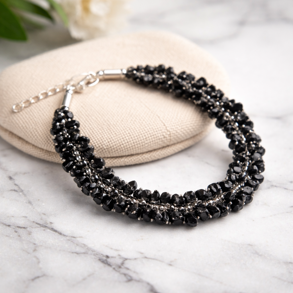 Black Tourmaline Protection Chip Bracelet - Aura Cleansing & Negativity Shield (8mm)