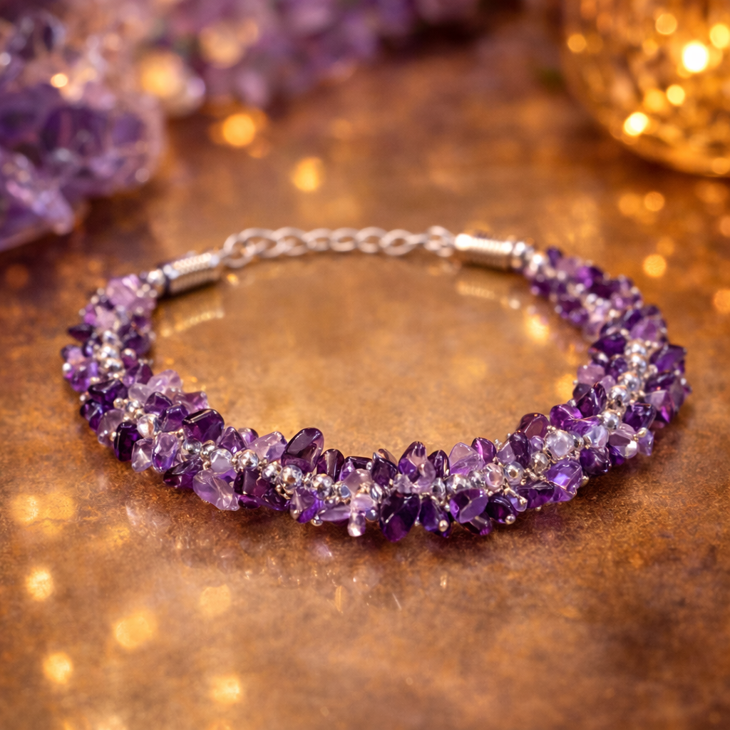 Divine Amethyst Chip Bracelet - Healing , Protection & Calm Energy Bracelet (8mm)