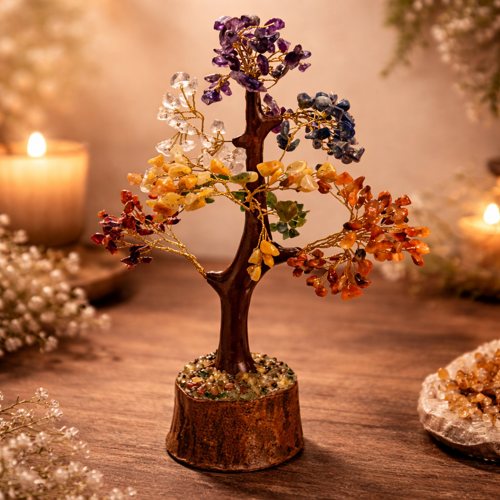 Divine Aura 7 Chakra Crystal Healing Tree (Energy & Abundance Decor)