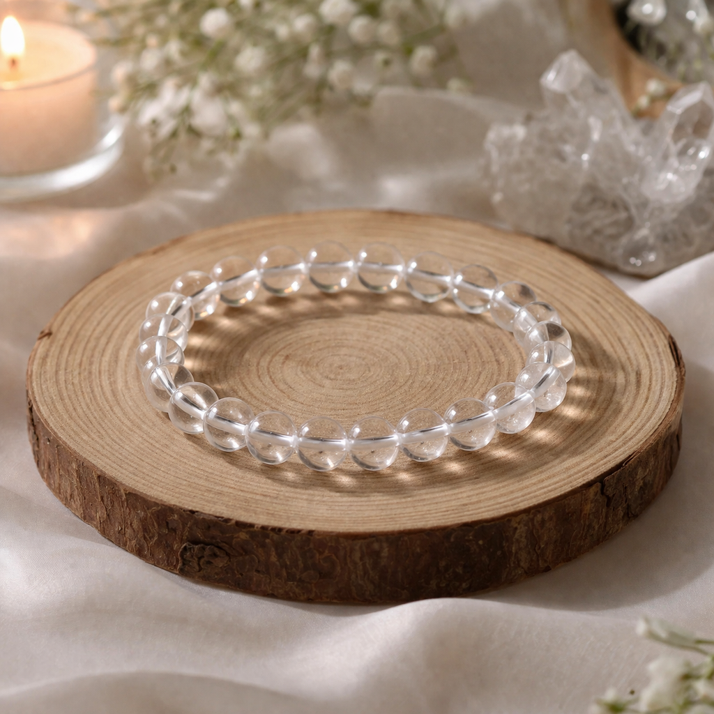 Pure Clear Quartz Energy Bracelet - Clarity & Manifestation Crystal (8mm)