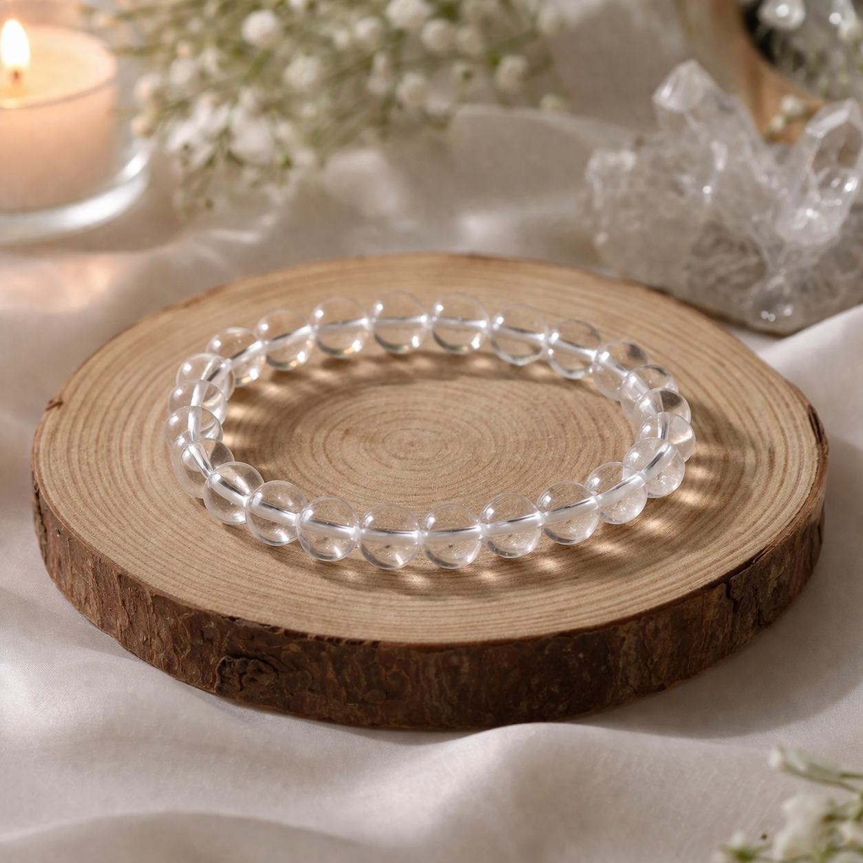 Pure Clear Quartz Energy Bracelet - Clarity & Manifestation Crystal (8mm)