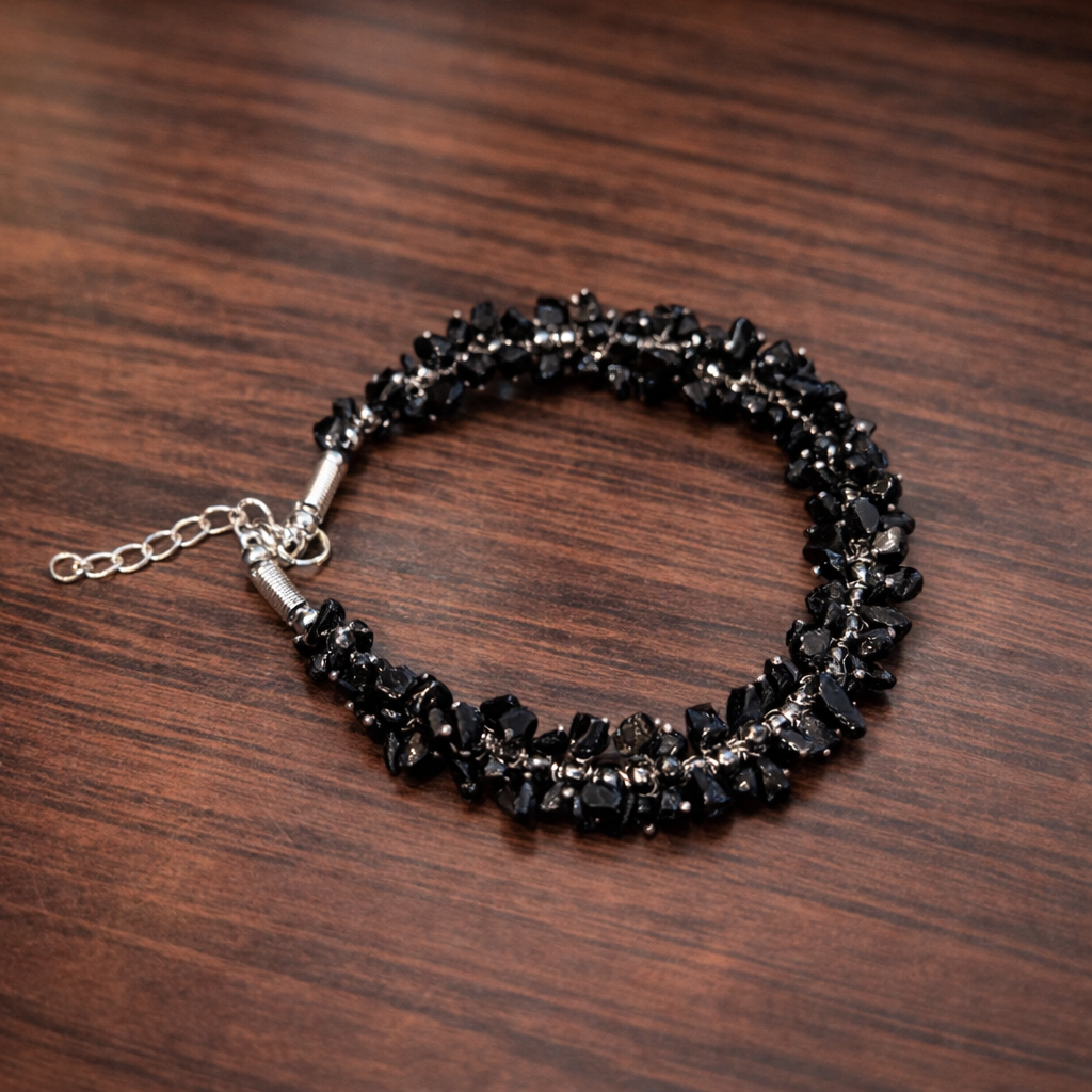 Black Tourmaline Protection Chip Bracelet - Aura Cleansing & Negativity Shield (8mm)