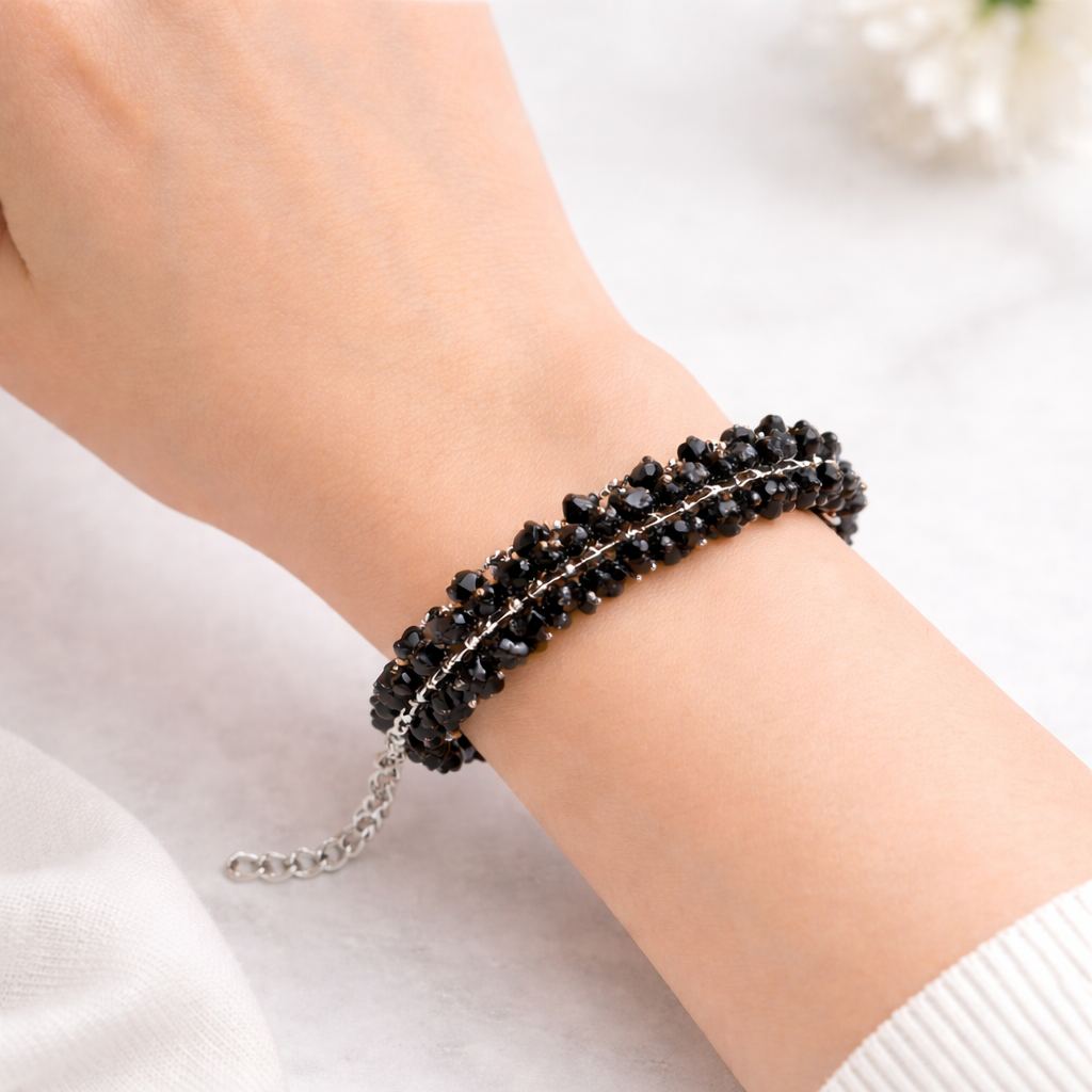 Black Tourmaline Protection Chip Bracelet - Aura Cleansing & Negativity Shield (8mm)