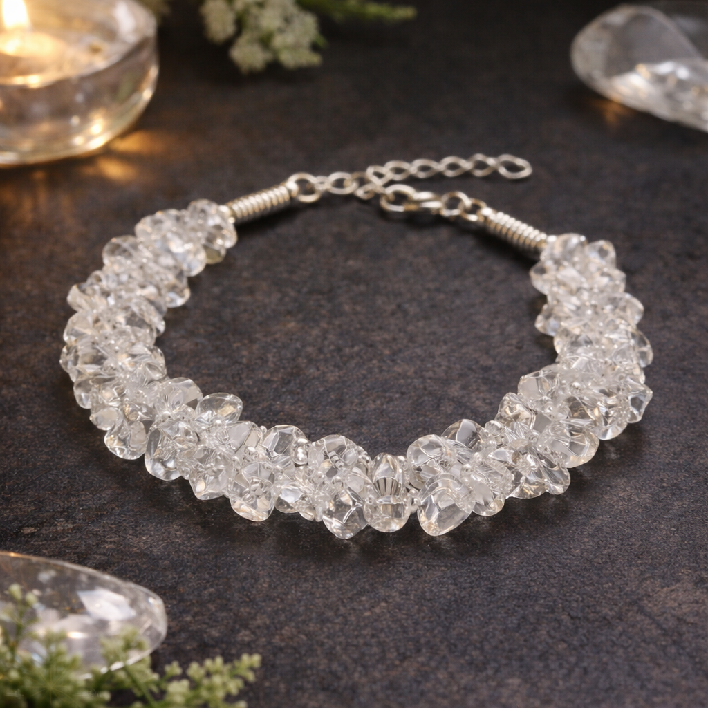 Pure Clear Quartz Chip Bracelet - Clarity & Healing Energy (8mm)