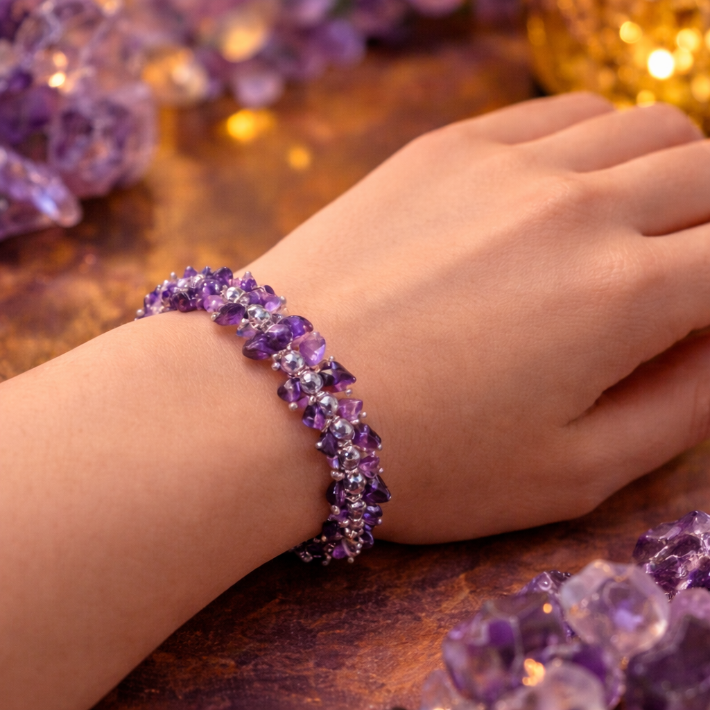 Divine Amethyst Chip Bracelet - Healing , Protection & Calm Energy Bracelet (8mm)