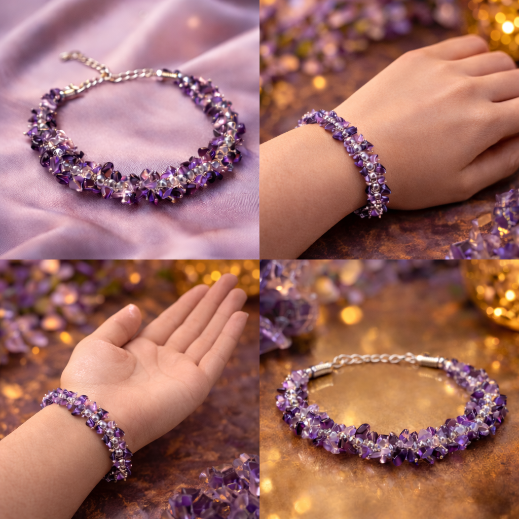 Divine Amethyst Chip Bracelet - Healing , Protection & Calm Energy Bracelet (8mm)