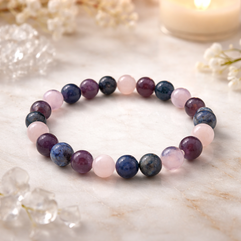 Multi Crystal Healing Bracelet - Aura Cleansing & Emotional Balance (8mm)
