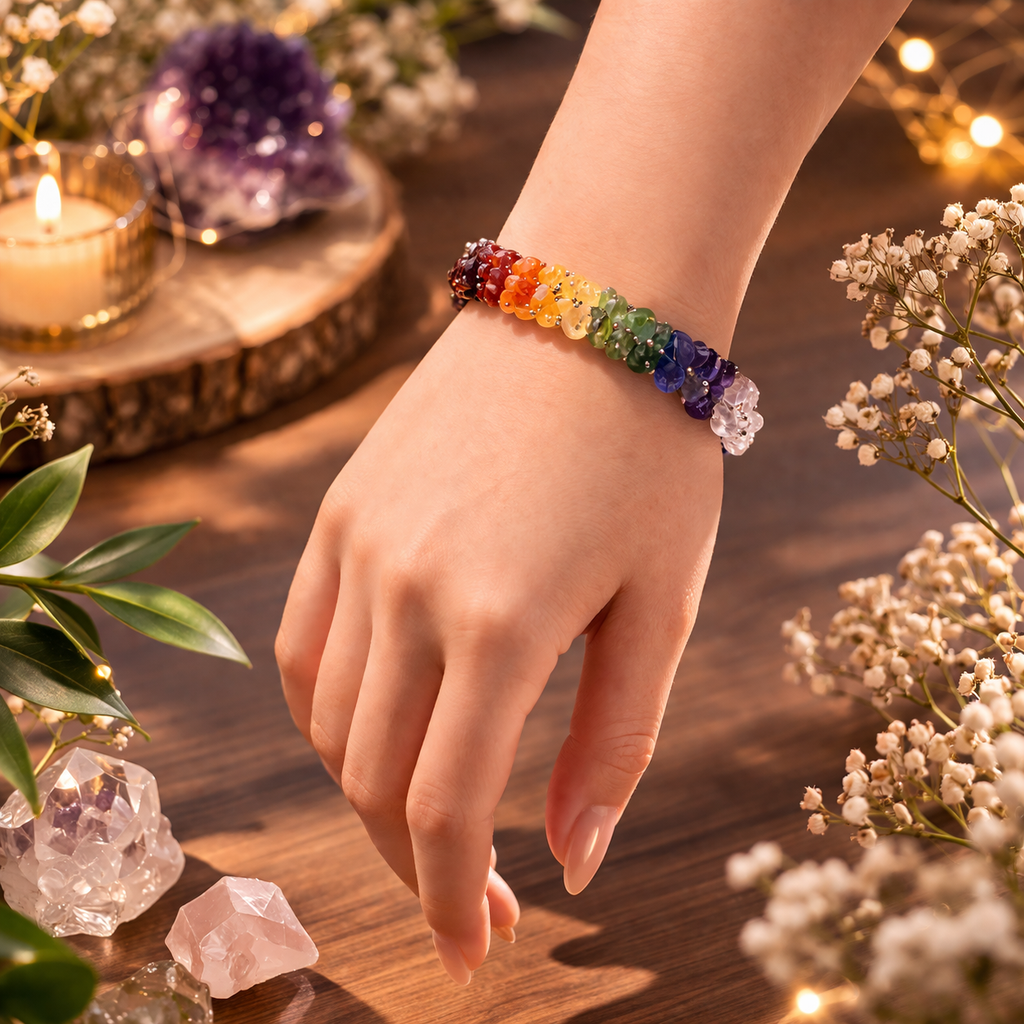 Divine Aura 7 Chakra Luxury Chip Healing Bracelet (8mm)