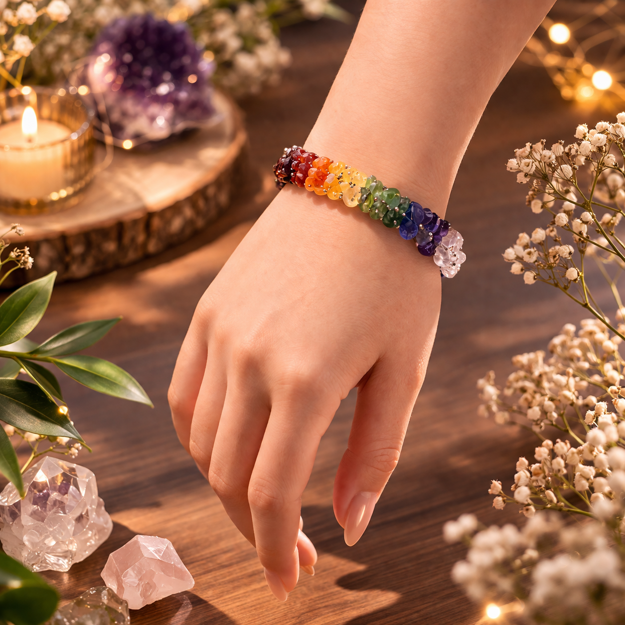 Divine Aura 7 Chakra Luxury Chip Healing Bracelet (8mm)
