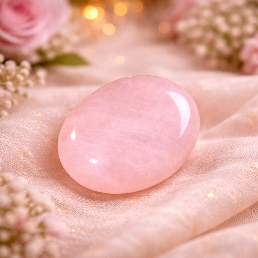 Rose Quartz Healing Palm Stone – Love Attraction & Emotional Healing Crystal