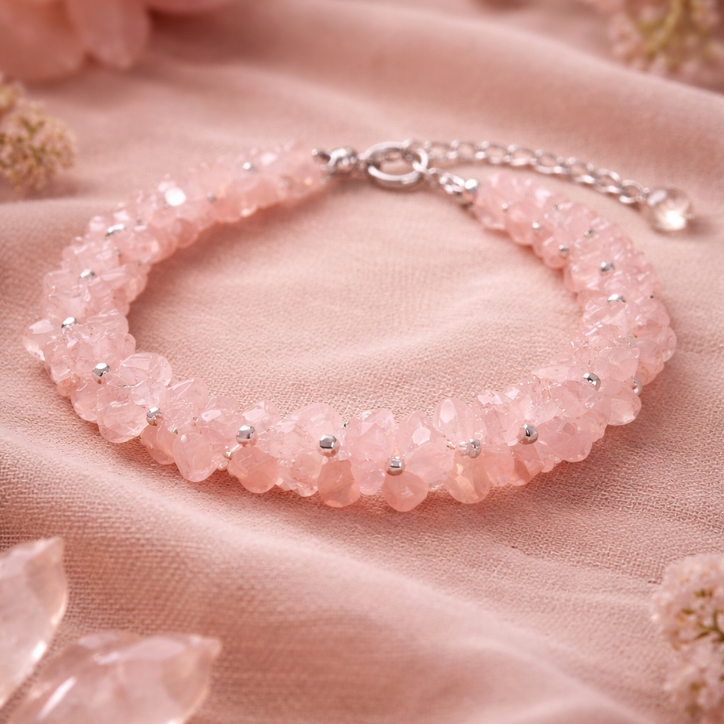 Natural Rose Quartz Chip Bracelet ( Self Love & Emotional Healing )
