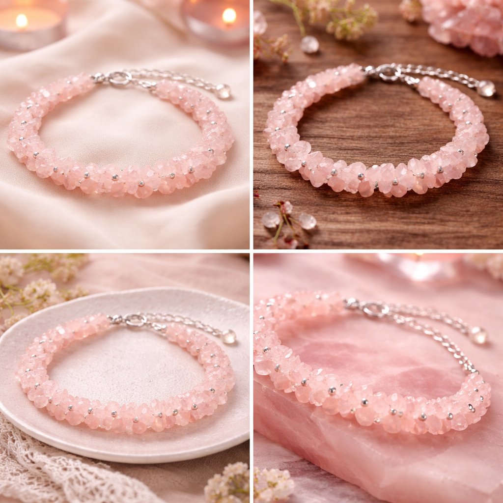 Natural Rose Quartz Chip Bracelet ( Self Love & Emotional Healing )
