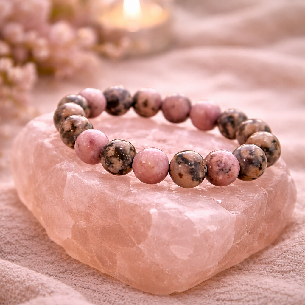 Rhodonite Healing Bracelet ( Love , Balance & Emotional Strength ) 8mm