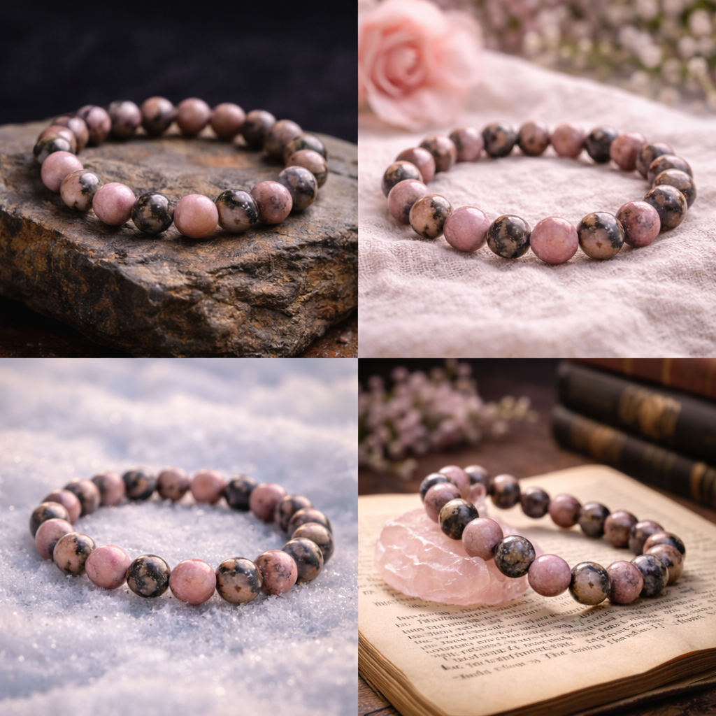 Rhodonite Healing Bracelet ( Love , Balance & Emotional Strength ) 8mm