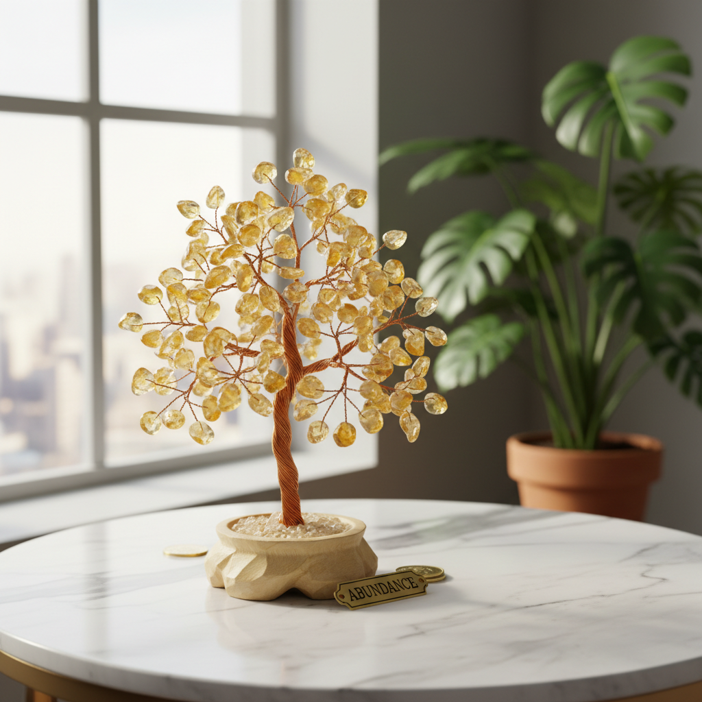 Citrine Crystal Tree lifestyle photo with natural light and abundance energy