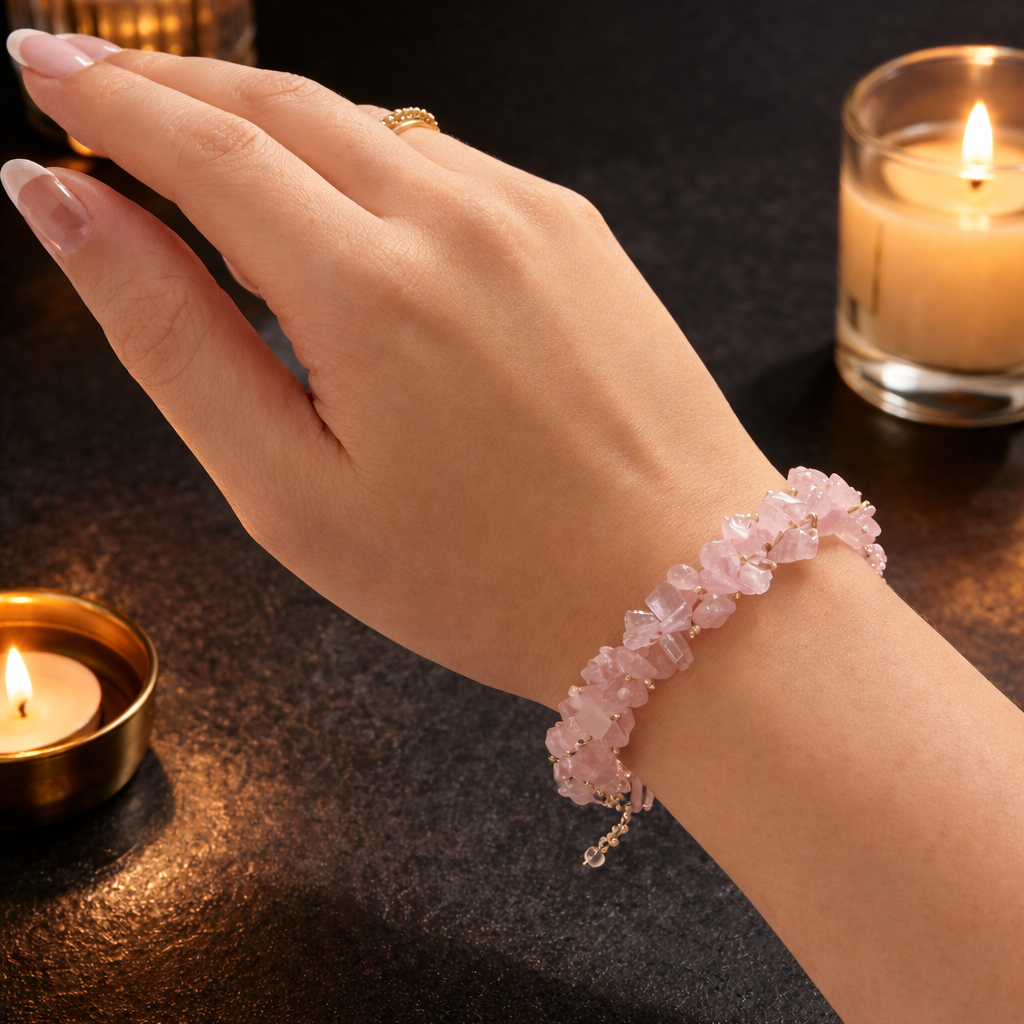 Natural Rose Quartz Chip Bracelet ( Self Love & Emotional Healing )