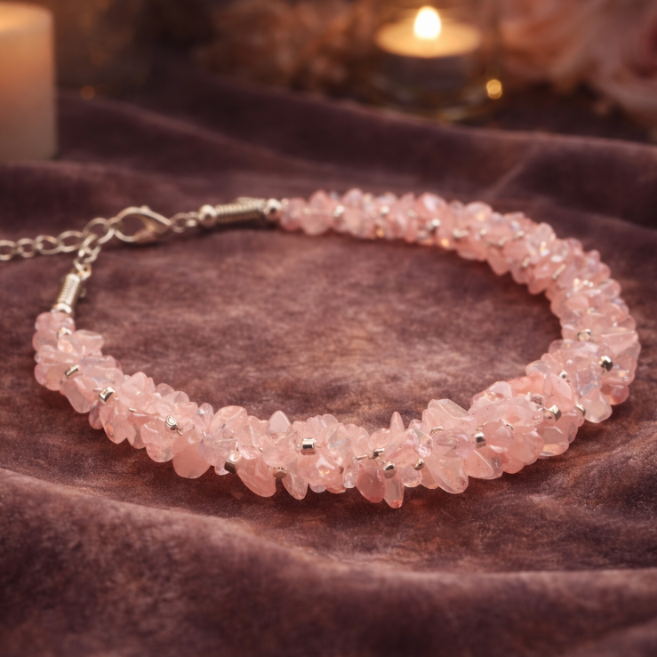 Natural Rose Quartz Chip Bracelet ( Self Love & Emotional Healing )